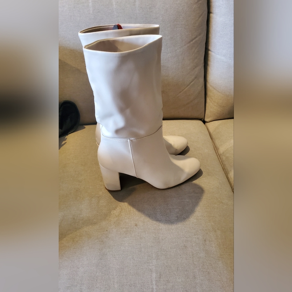 Ivory faux leather ankle boots